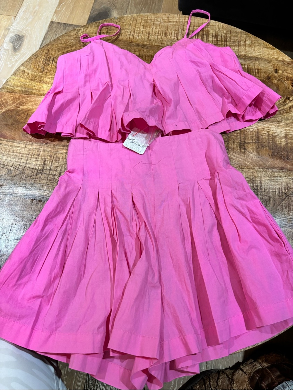 Free People Pink Pleated Two-Piece Skort Set
